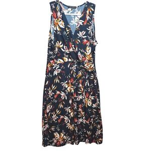 HaiL3y:23 Faux Wrap Midi Dress Womens 1X Tropical Floral Blue Multicolor Office
